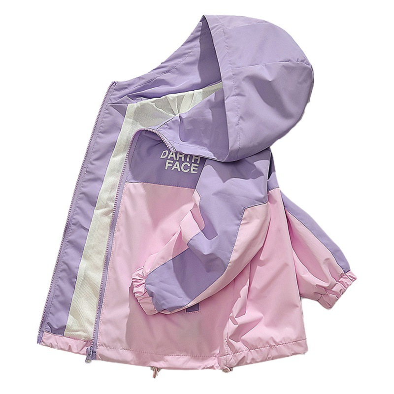 Children's Charge Clothes Children's Clothing Girls' Spring and Autumn Coat Baby's Western-style Color-blocked Top Cardigan Sports Hooded Top Trendy