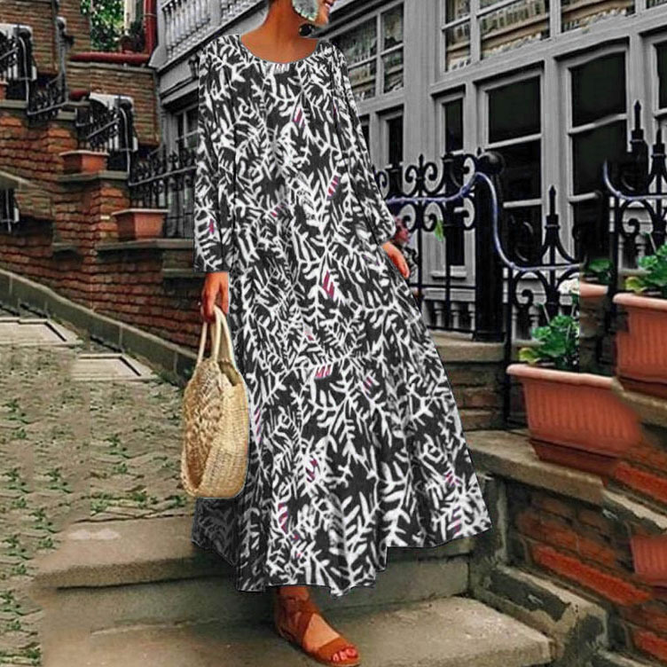Picture of 2025 Spring Clothing European and American Summer New Export Women's Clothing Ebay Digital Printed Long-Sleeved Dress Casual Long Skirt