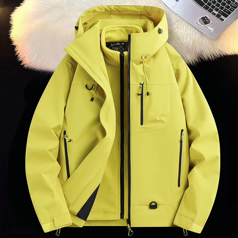 Three-in-one autumn/winter graphene inner liner thickened men's outdoor mountain style hooded workwear jacket for men