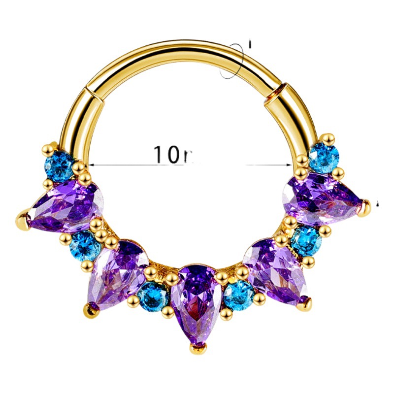 Personalized amethyst cross-border European and American hot selling ring inlaid zircon popular titanium steel nose ring piercing nose decoration