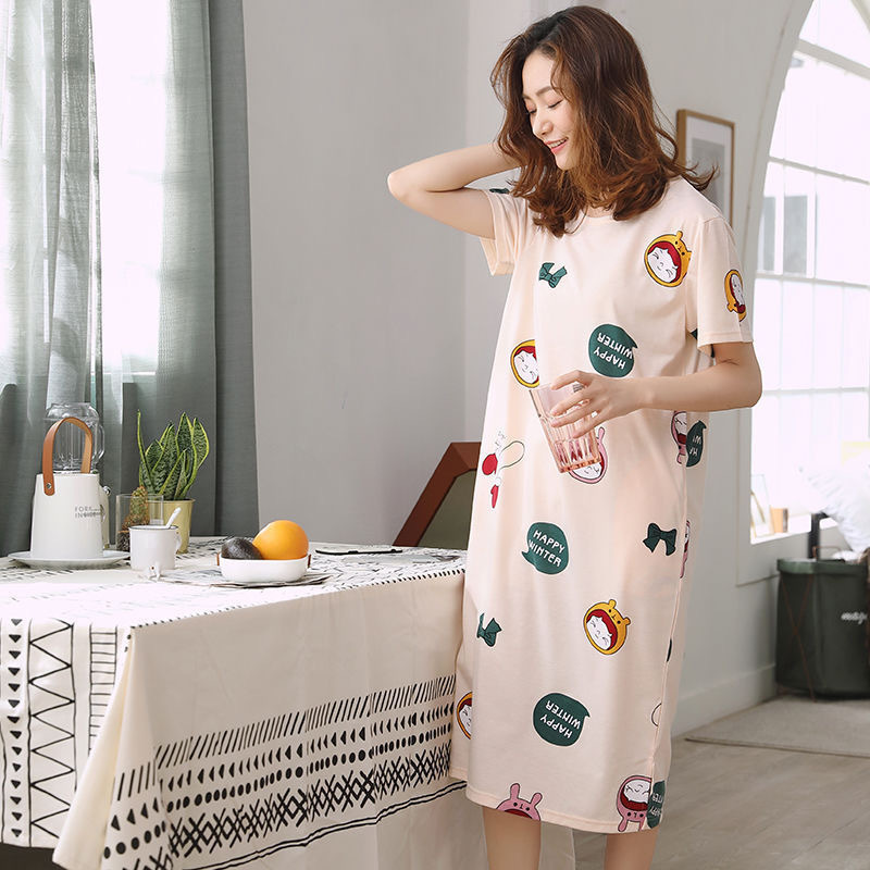Picture of Pajamas for Women, Summer Korean Style, Women's Summer Nightgown, Short-Sleeved Women's Summer Home Wear Set, Student Plus Size Milk Silk