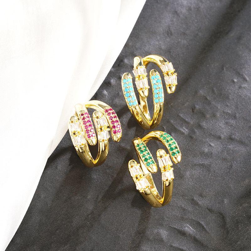 New gold plating 18k ring European and American style multi-layer micro inlay color zirconium open ring female niche cross-border jewelry