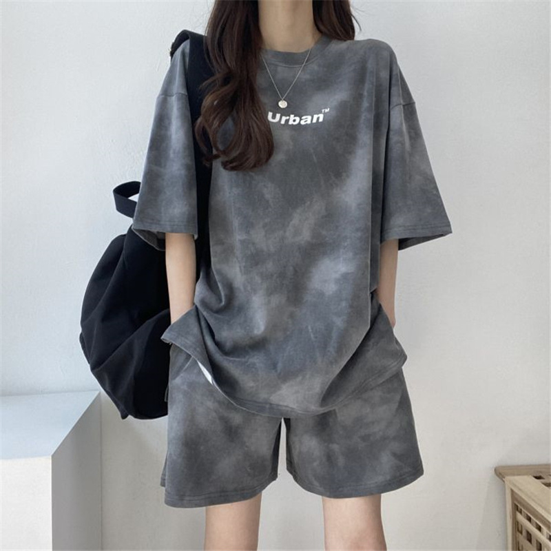 Sports Casual Suit Women's Summer Southeast Asian Tie-Dye Slimming New Fashion Short-sleeved Shorts Two-piece Set