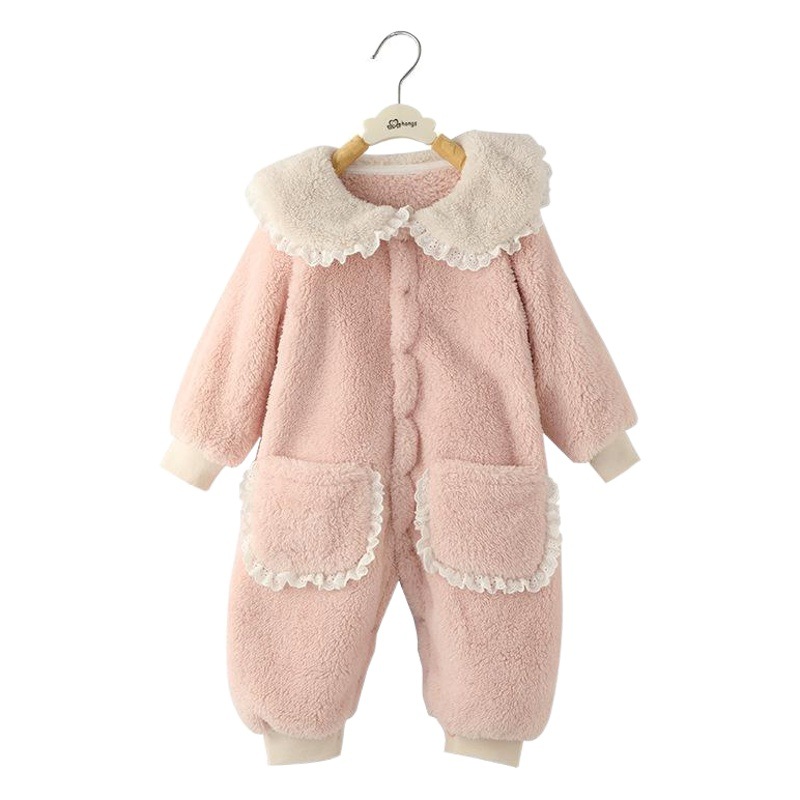 Baby Coral Fleece Crawling Suit, Baby Jumpsuit, Loose Cotton Clothing, Winter Outfit for Infants and Toddlers, Coral Fleece Material
