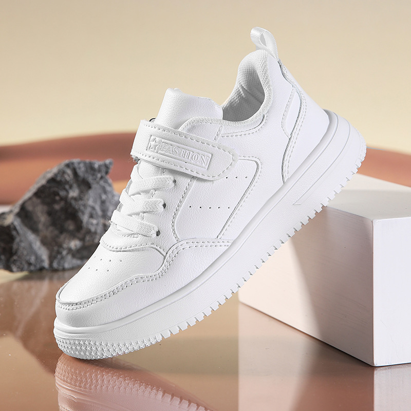 Children's White sneaker Boys White Shoes School White Shoes Leather Surface Waterproof Board Shoes for Primary School Students Girls White Shoes