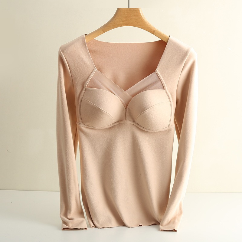 Picture of Winter Warm Long-Sleeved V Neck All-In-One Fixed Coaster German Velvet Intimates for Women, Fleece-Lined Tops That Can Be Worn Outside