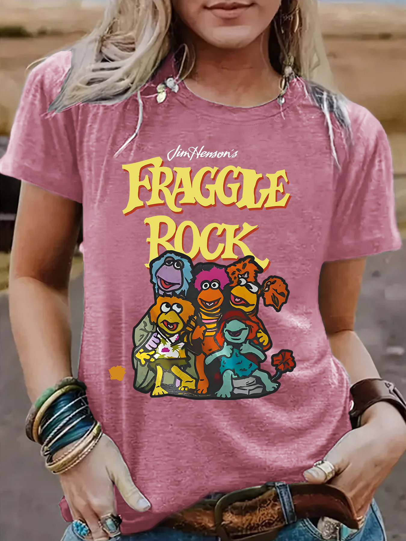Picture of Cross-border Cute Short-sleeved Fraggle Rock Cartoon Characters Printed Round Neck Loose Short-sleeved T-shirt Women Wholesale