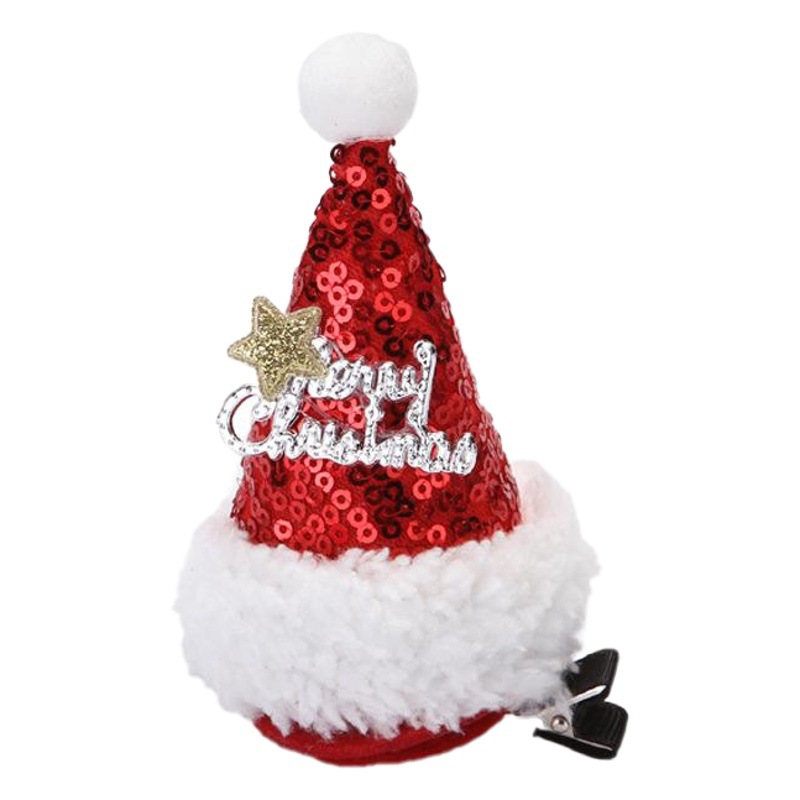 Cross-border Hot Sale Hot Christmas Decorative Hairpin Selling Cute Hair Ornament Hair Ornament Hair Clip Sequin Christmas Hat Small Hat Clip