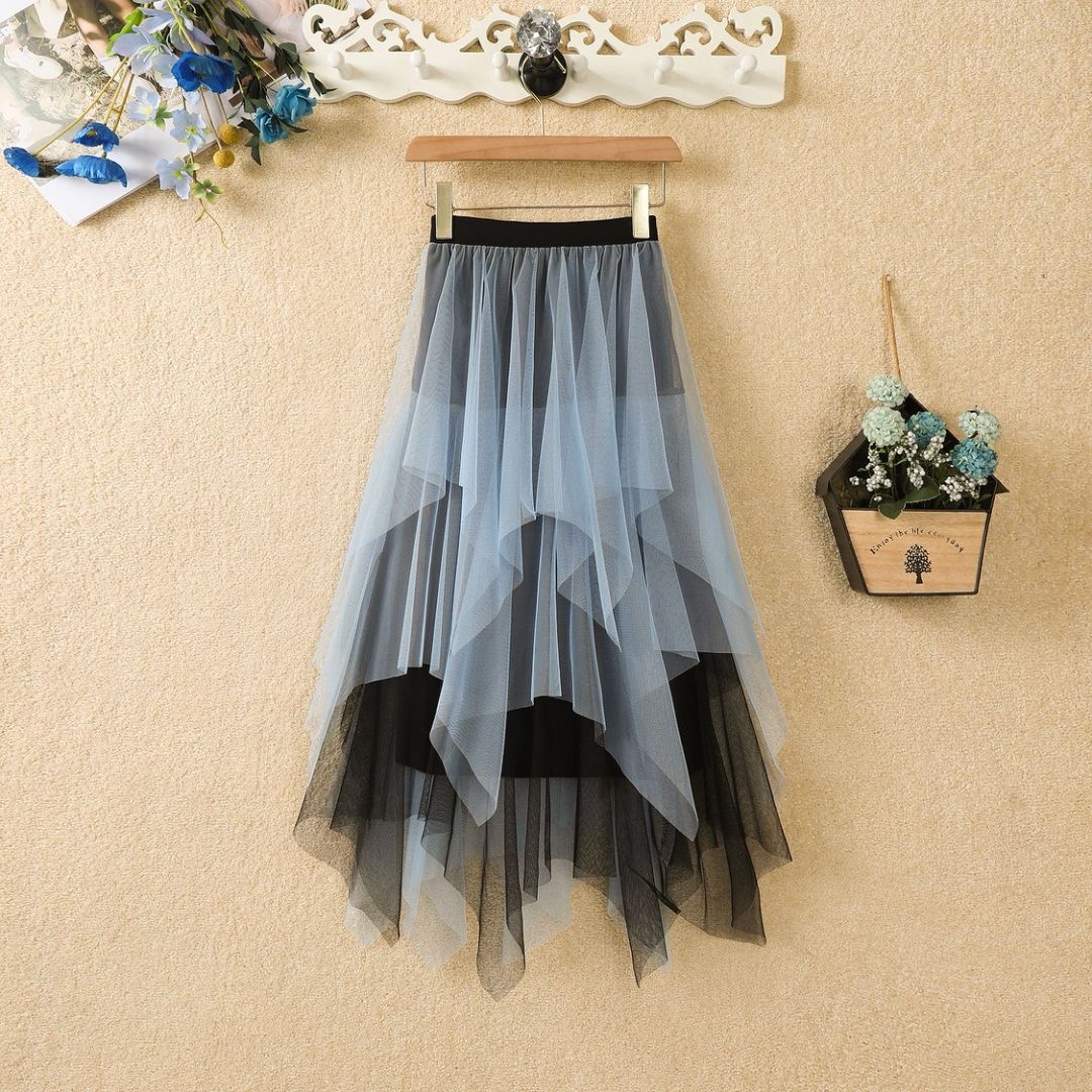 Picture of Irregular Mesh Skirt Women's Mid-length 2025 Spring New Veil Skirt High Waist All-match Slimming Skirt