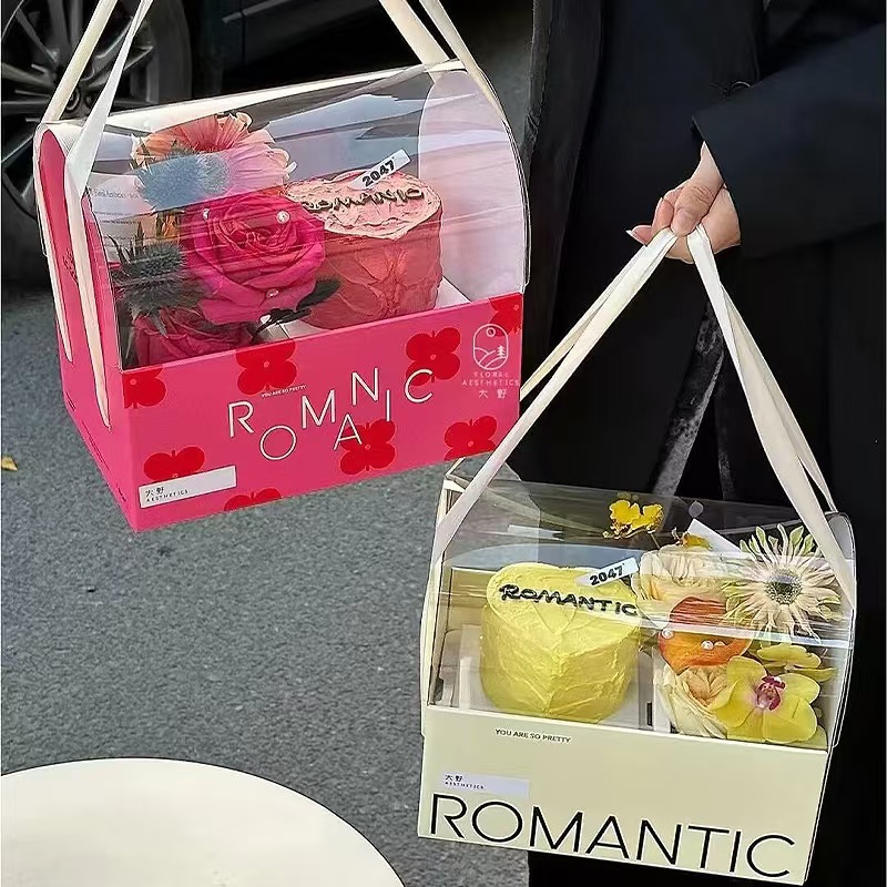 Internet Celebrity DIY Flower Cake Packaging Box 520 Valentine's Day Couple Confession Portable Transparent Cake Mother's Day Gift Box