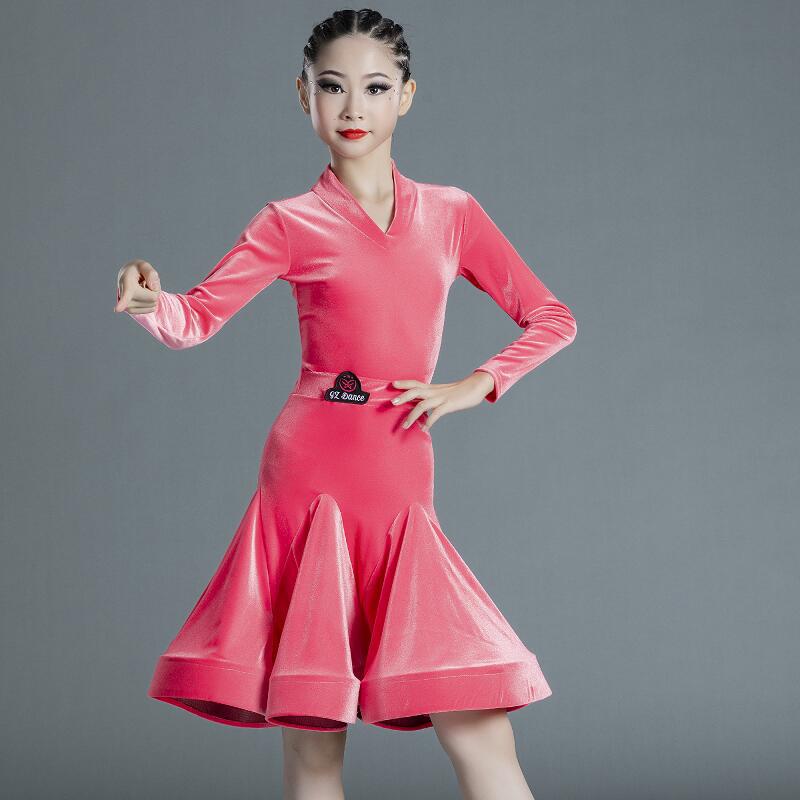 Picture of 2022 New Children's Latin Dance Dress Girls' Dance Practice Costume Girls' Online Popular Autumn and Winter Latin Competition Grade Examination
