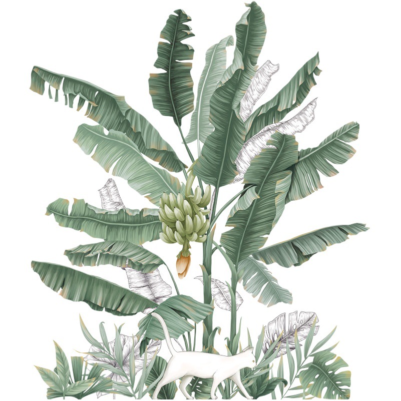Banana Tree Sticker Bedroom Sofa Background Wall Decoration Sticker Pastoral Plant Wallpaper Cat Skirting Wall Sticker