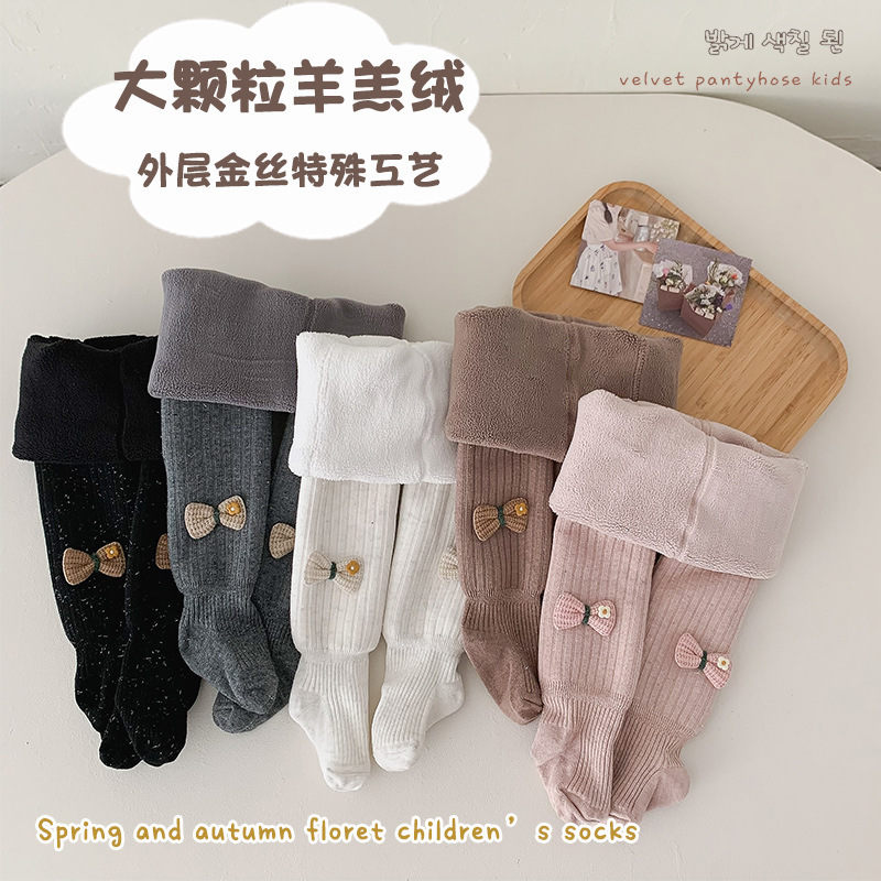 Picture of Children's pantyhose plus velvet padded autumn and winter new small flower bow pantyhose female baby warm bottomings wholesale