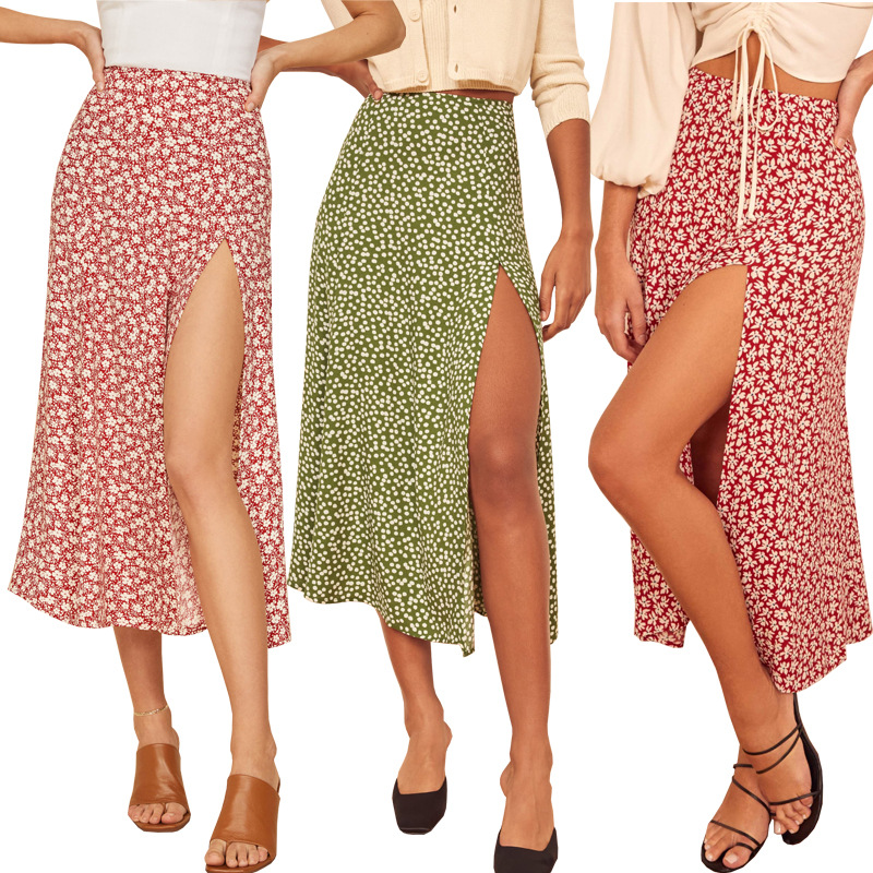 2025 European and American AliExpress Women's Pologram Printed High Waist Elastic Hip Split Long A Leopard Print Skirt