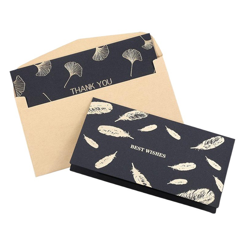 Black Bronzing Tanabata Valentine's Day Greeting Card with Inside Page Business Thank You Teacher's Day Card with Envelope