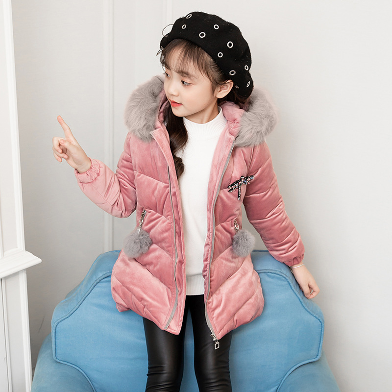 Picture of Girls' Cotton-padded 2024 New Korean Style Lisi Velvet Winter Coat Mid-length Cotton-padded Coat Children's Wear Thickened Cotton-padded Coat