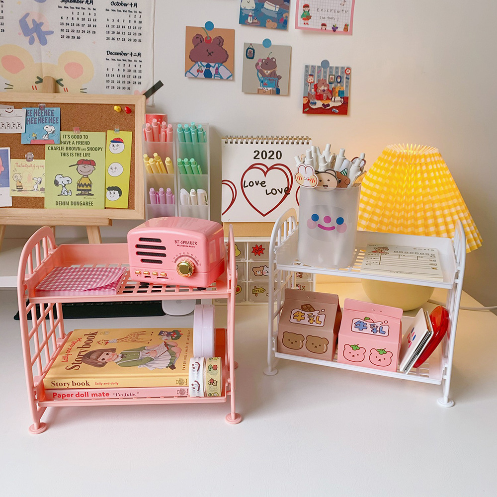 Picture of New Ins Cosmetic Jewelry Double-layer Folding Storage Rack Simple Household Desktop Bathroom Storage Rack Storage Rack