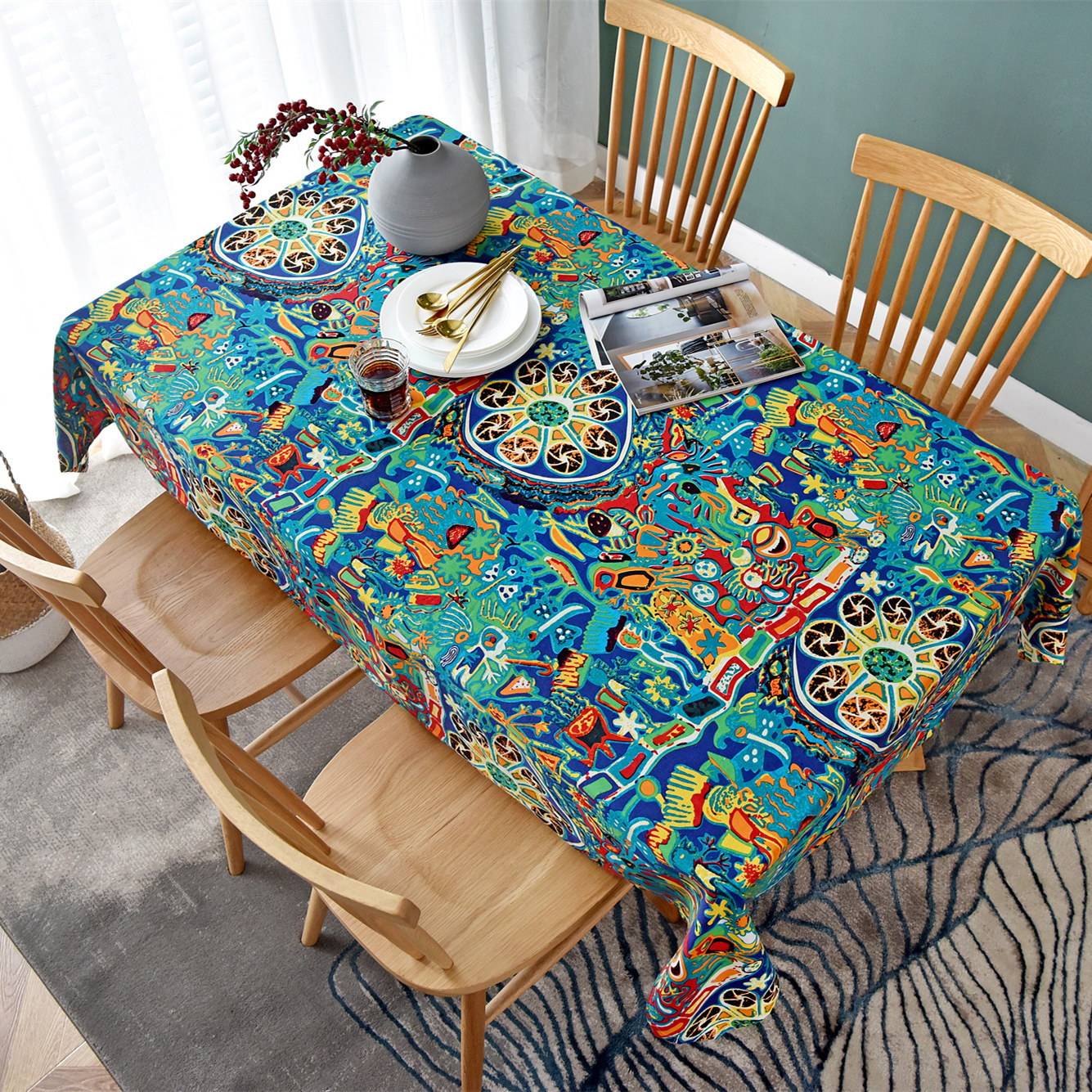 Picture of Hemp cotton digital printed fabric Yunnan Lijiang printed cotton linen fabric ethnic style retro Bohemian fabric
