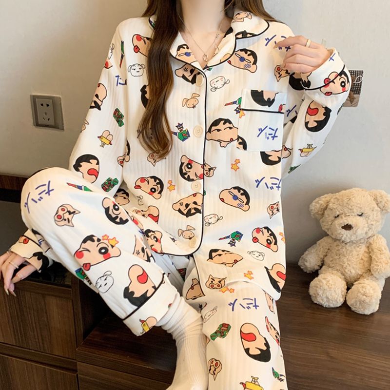 Crayon Shin New Pajamas Women's Air Cotton Sandwich Autumn and Winter 2024 New Thickened Cute Couple Home Clothes suit