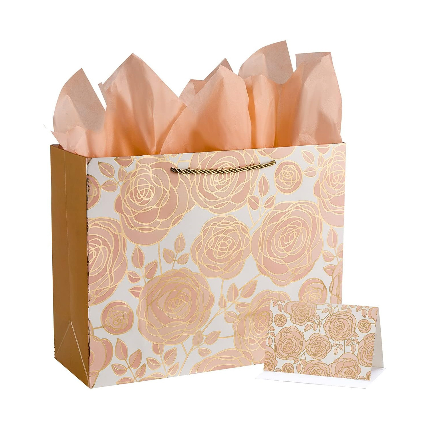 Amazon Rose Gold Flowers Gift Paper Bag Paper Bag Birthday Party Gift Bag Shopping Jewelry Tote Bag