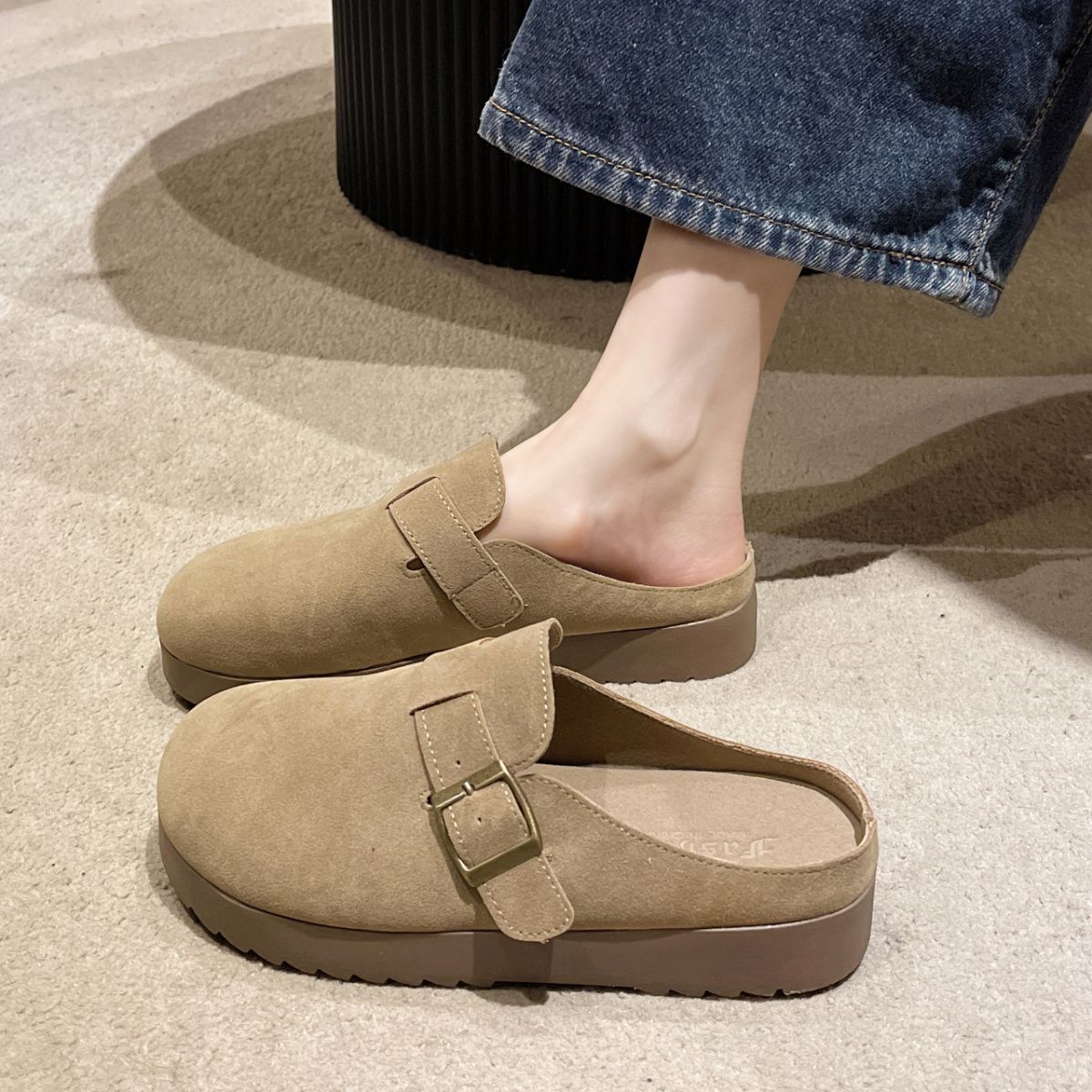 Retro Thick-Soled Versatile Toe-Cap Half Slippers for Women 2025 Autum New Fashion Soft-Soled Comfortable Non-Slip Birkenstock Slippers