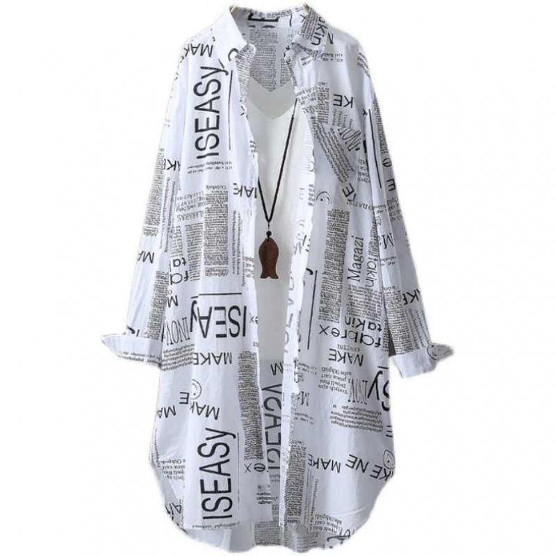 Picture of 2024 Spring/Summer Mid-length Shirt Women's Artistic Letter Printed Loose All-match Sun Protection Commuter Elegant Cardigan Shirt
