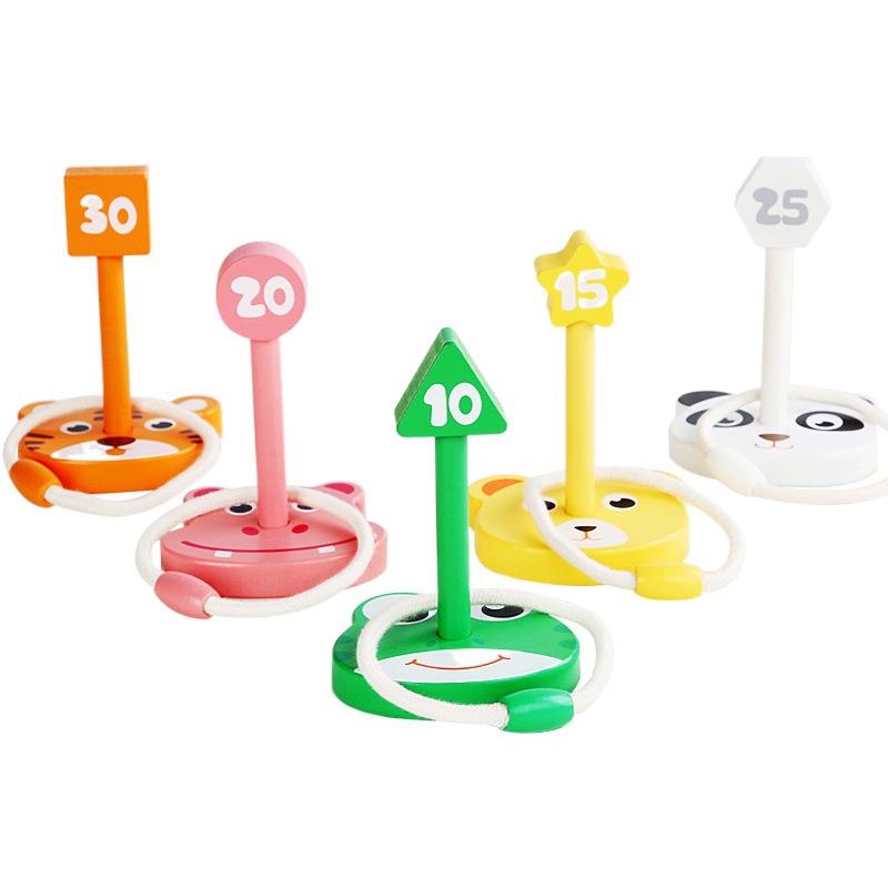 Children's Enlightenment Wooden Throwing Ring Hand-Eye Coordination Ring Toy Kindergarten Early Education Educational Ring Game