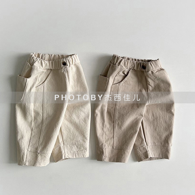 Korean style ins boys' and girls' spring new casual pants fashionable stitching Western style elastic waist loose children's pants
