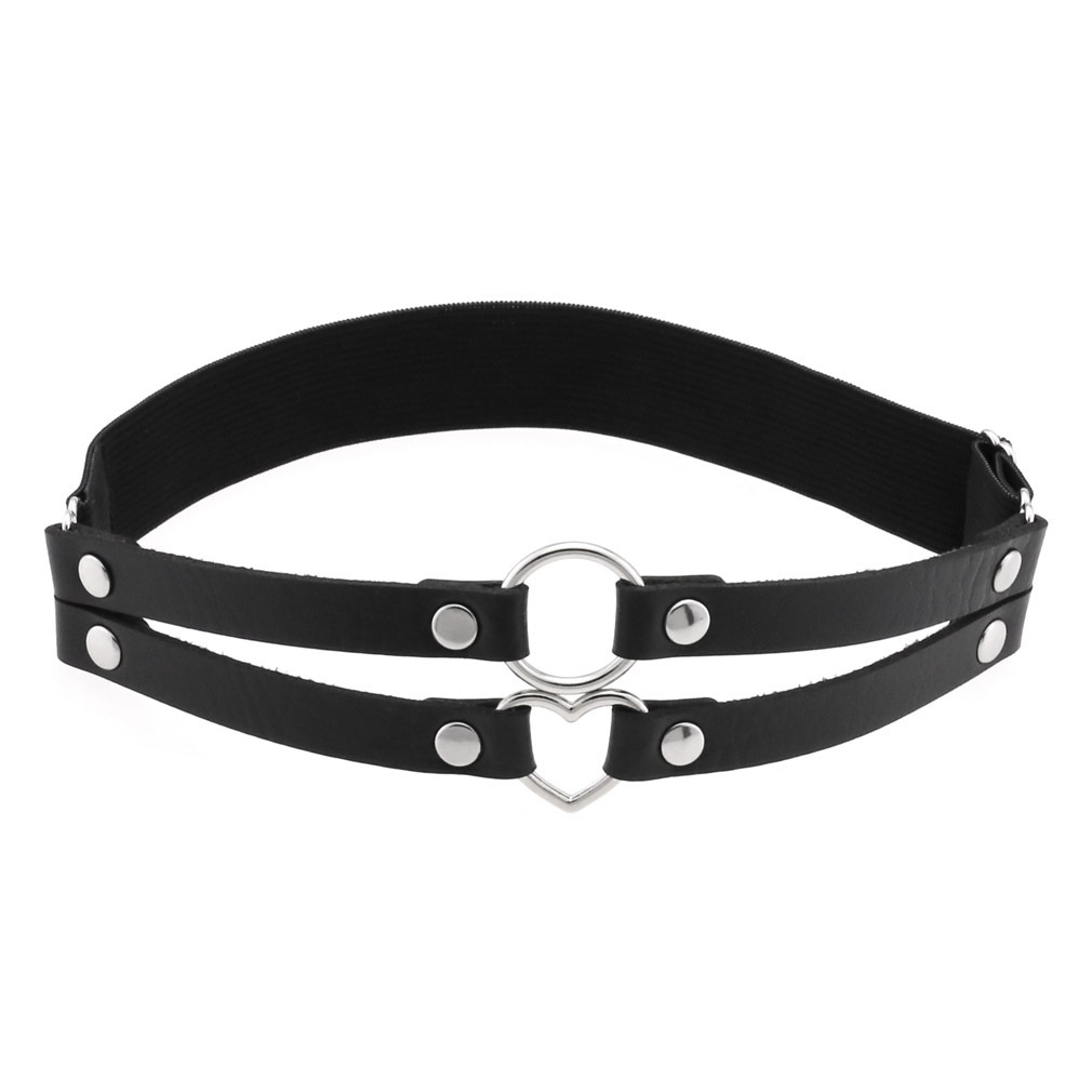 Picture of Cross-border personality temperament sexy punk style double-line ring leather thigh ring peach-shaped love-shaped elastic garter belt