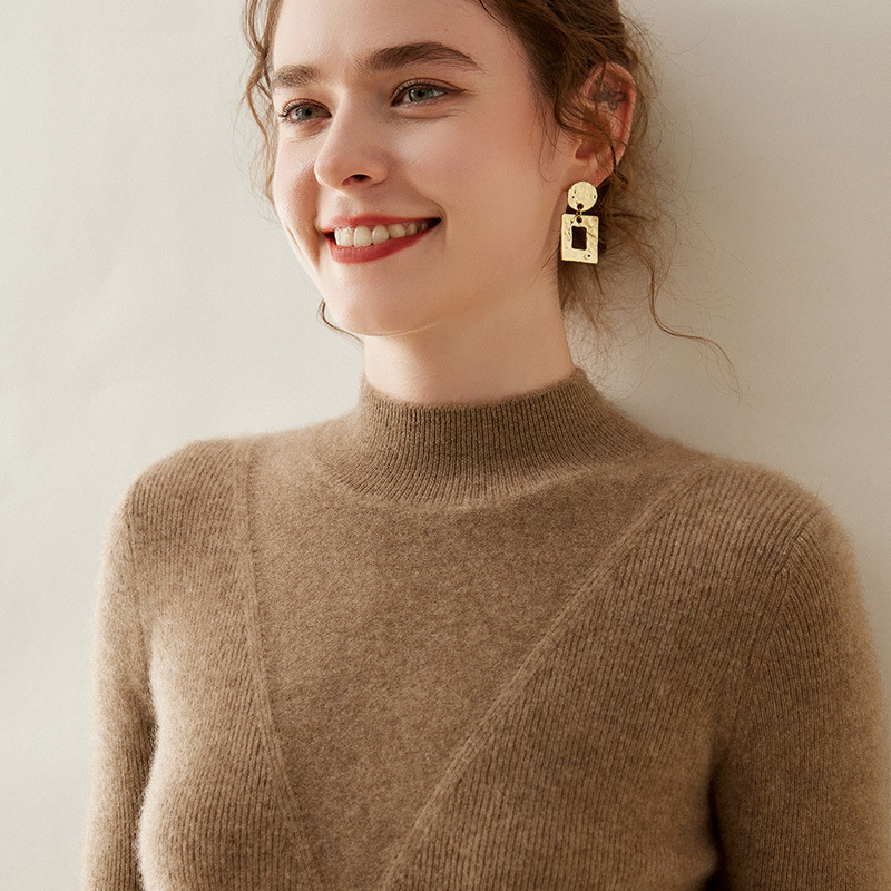 Half-turtleneck Cashmere Sweater Women's Autumn and Winter Fashion Slim-fit Long-sleeved Pullover Top Cashmere Knitted Base Shirt Sweater