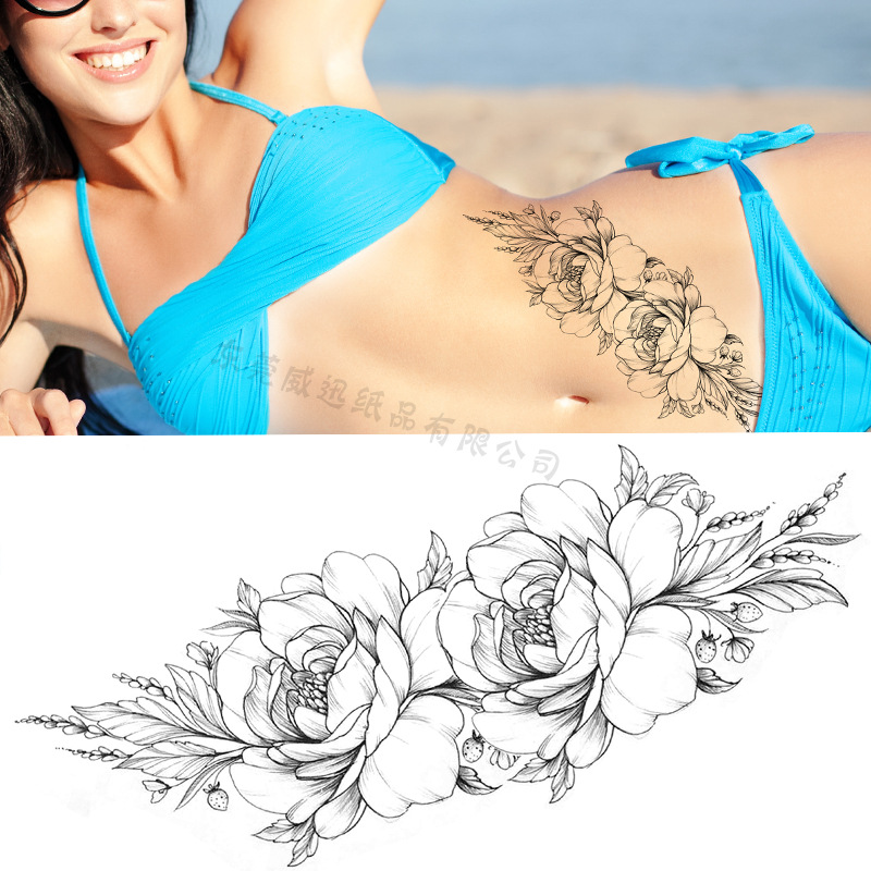 Picture of Cross-Border Supply of Sketch Flower Tattoo Stickers, Sketch Tattoo Stickers, Rose Flower Black and White Flower Tattoo