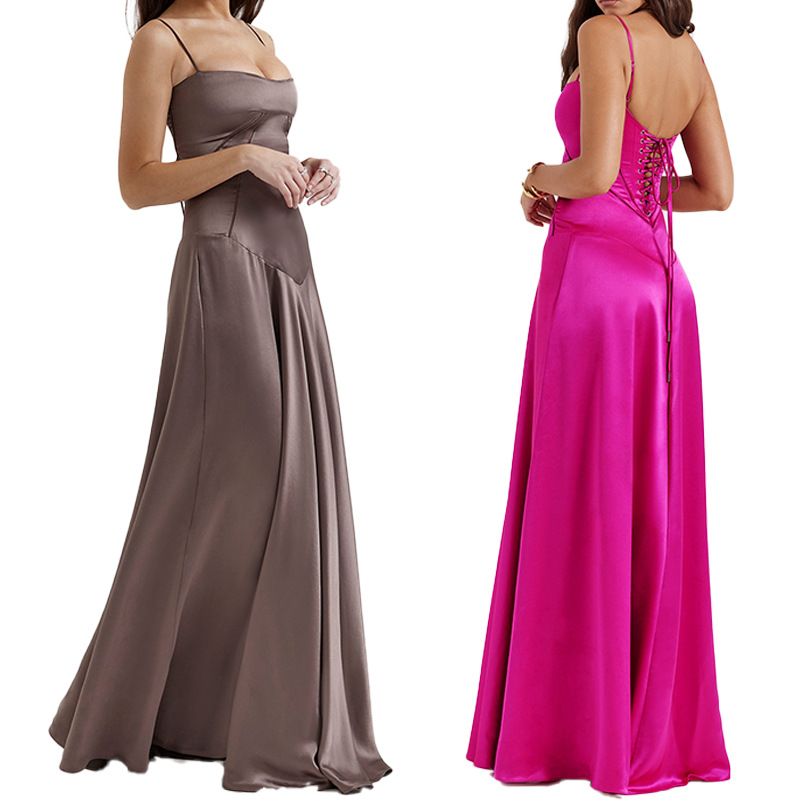 2025 Foreign Trade Cross-border Strap Women's New Sexy Slip Skirt Slim-fit Backless Long Skirt dress Women's Evening Dress