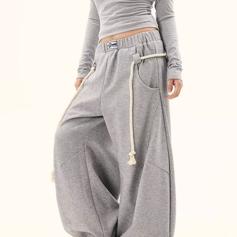 2024 American Style Retro Grey Scimitar Sports Pants Women's Autumn and Winter New Loose Straight Leg Wide Leg Pants