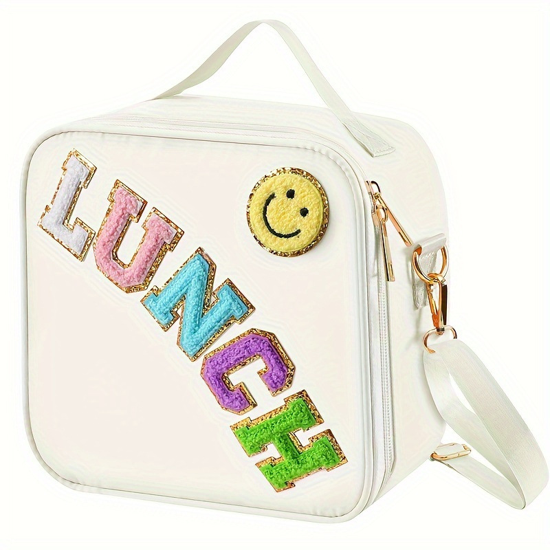 Picture of Cross-border Embroidered Letter Smiley Outdoor Portable Insulated Aluminum Lunch Bag Portable picnic bag