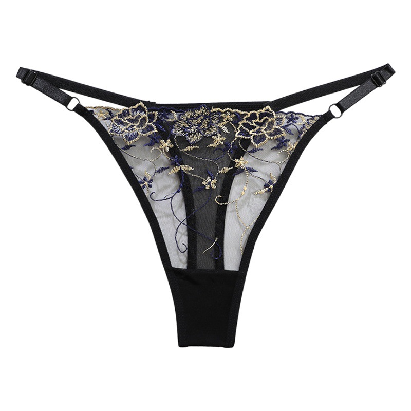New Adjustable Large Size Sexy Panties Women's Embroidered Hollow Mesh Temptation Women's Thong T-Pants 672