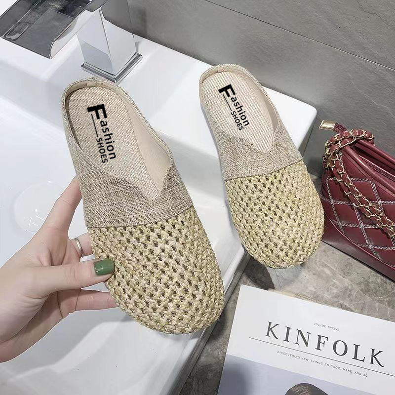 Women's Summer Tpr Ultra-Light Soft Sole Linen Slippers with Hollow Design, Breathable and Non-Slip Home Slippers