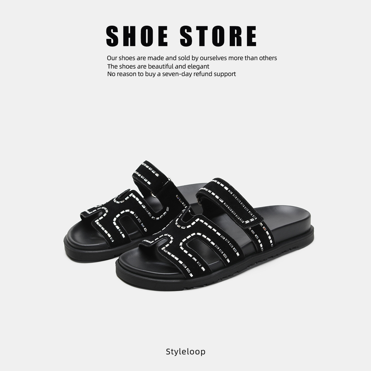 European Station Slippers for Women 2025 Summer Beach Flip-Flops Cute Velcro Erjiu Slippers for Women to Wear Outside