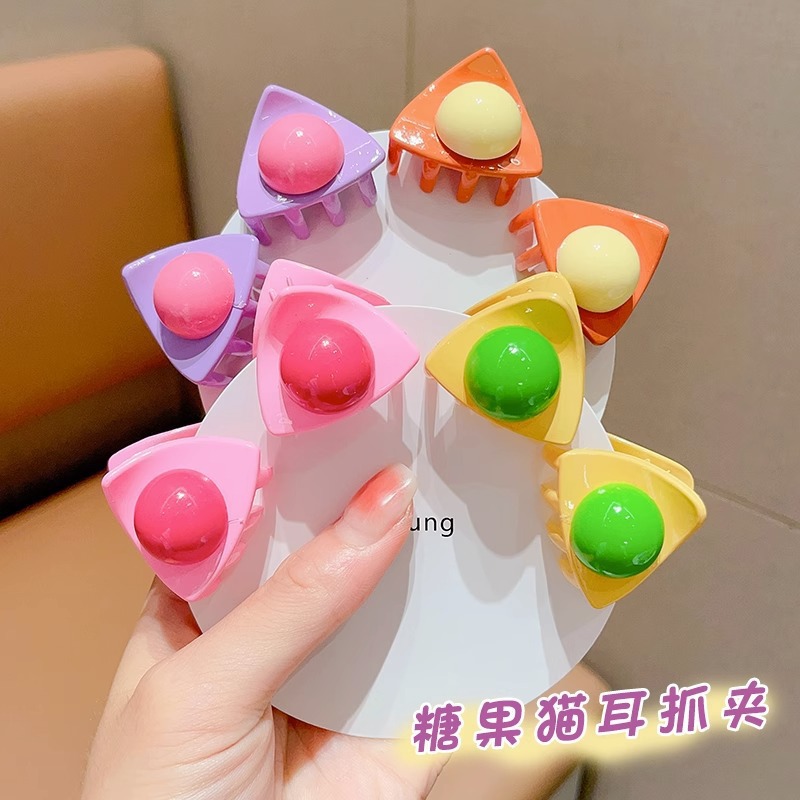 2023 New Children's Hairpin Cat Ear Small Grab Clip Baby's Broken Hair Bangs Clip Female Children's Hair Accessories Candy Bean Hairpin