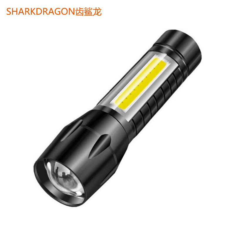 Cross-border new mini LED flashlight USB rechargeable aluminum alloy zoom flashlight with side lights