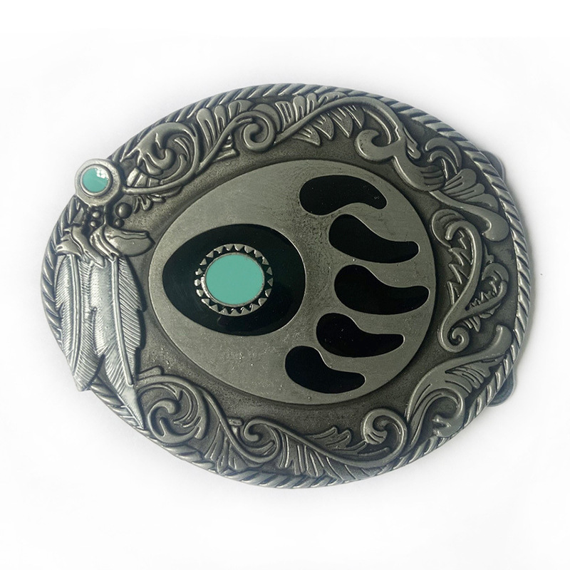 Ethnic style belt pattern bear paw imprint jeans belt buckle American Denim competition alloy plate buckle