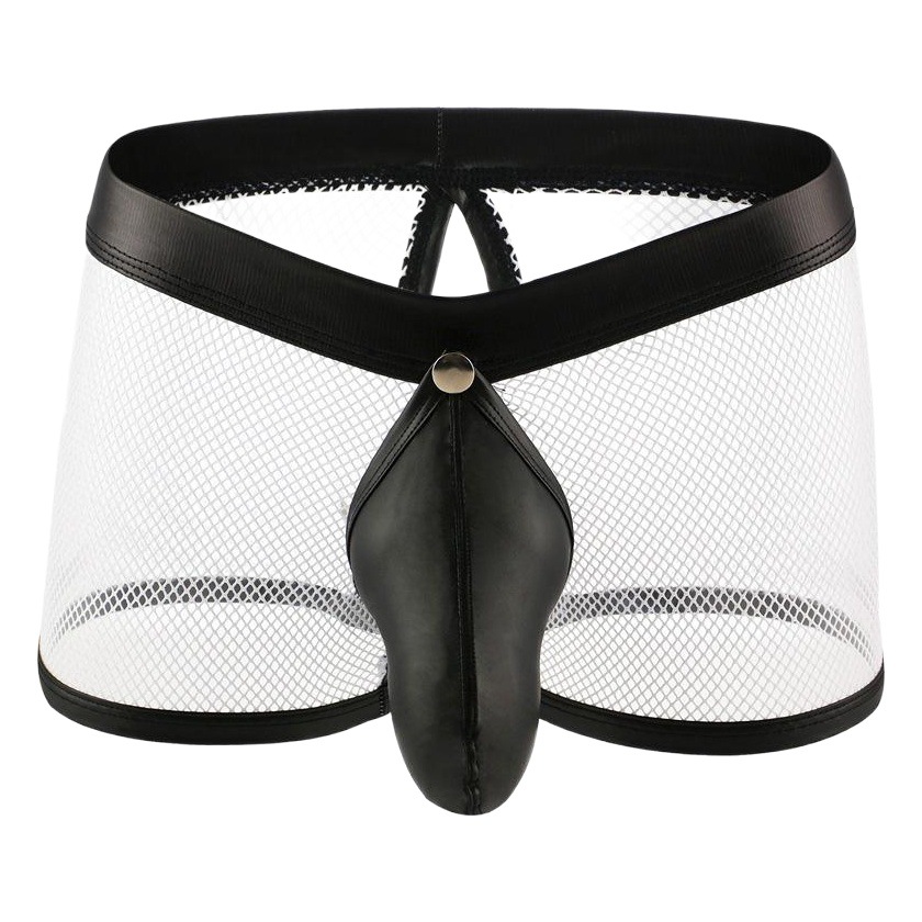Men's Boxer Underwear Large Mesh Breathable Low Waist Hollow Patent Leather Mesh New Style Hair