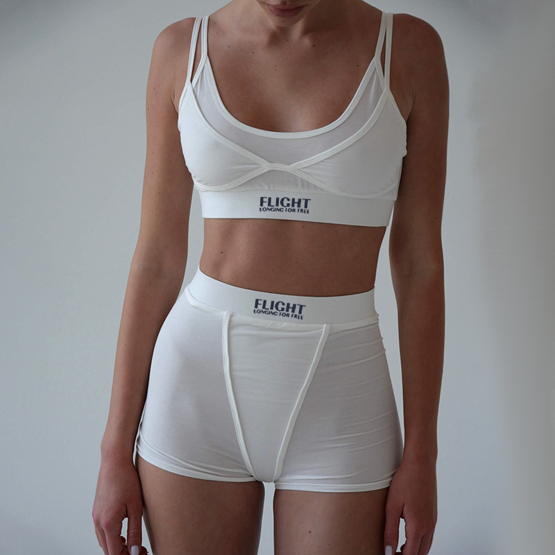 Wq25060 European and American Style Vacation Two-Piece Sports Vest Top Boxer Shorts Suit for Women Cross-Border Export Wholesale