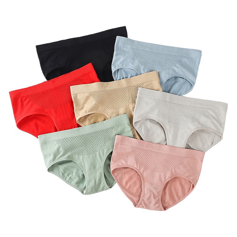 (Independent) Japanese seamless honeycomb panties women's waist breathable 3D cotton hip size briefs wholesale