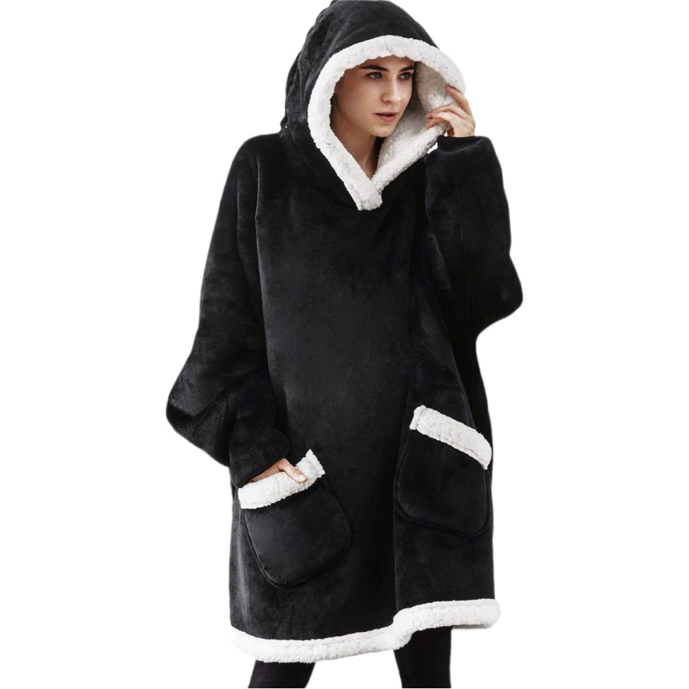New Lazy Pullover Pajamas Women's Warm Clothes Lamb Velvet TV Blanket Hoodie TV Cold-proof Clothing