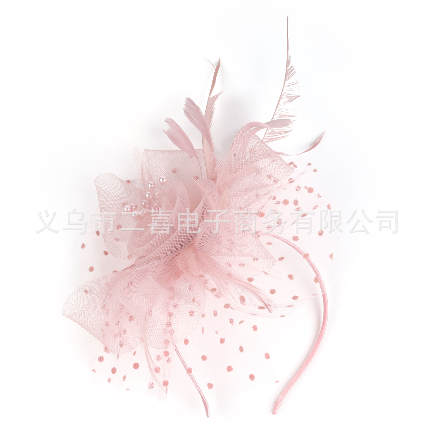 Picture of European and American Popular Amazon Feather Headdress Bridal Hair Accessories Mesh Top Hat Jockey Club Hair Accessories Hairpin Headband