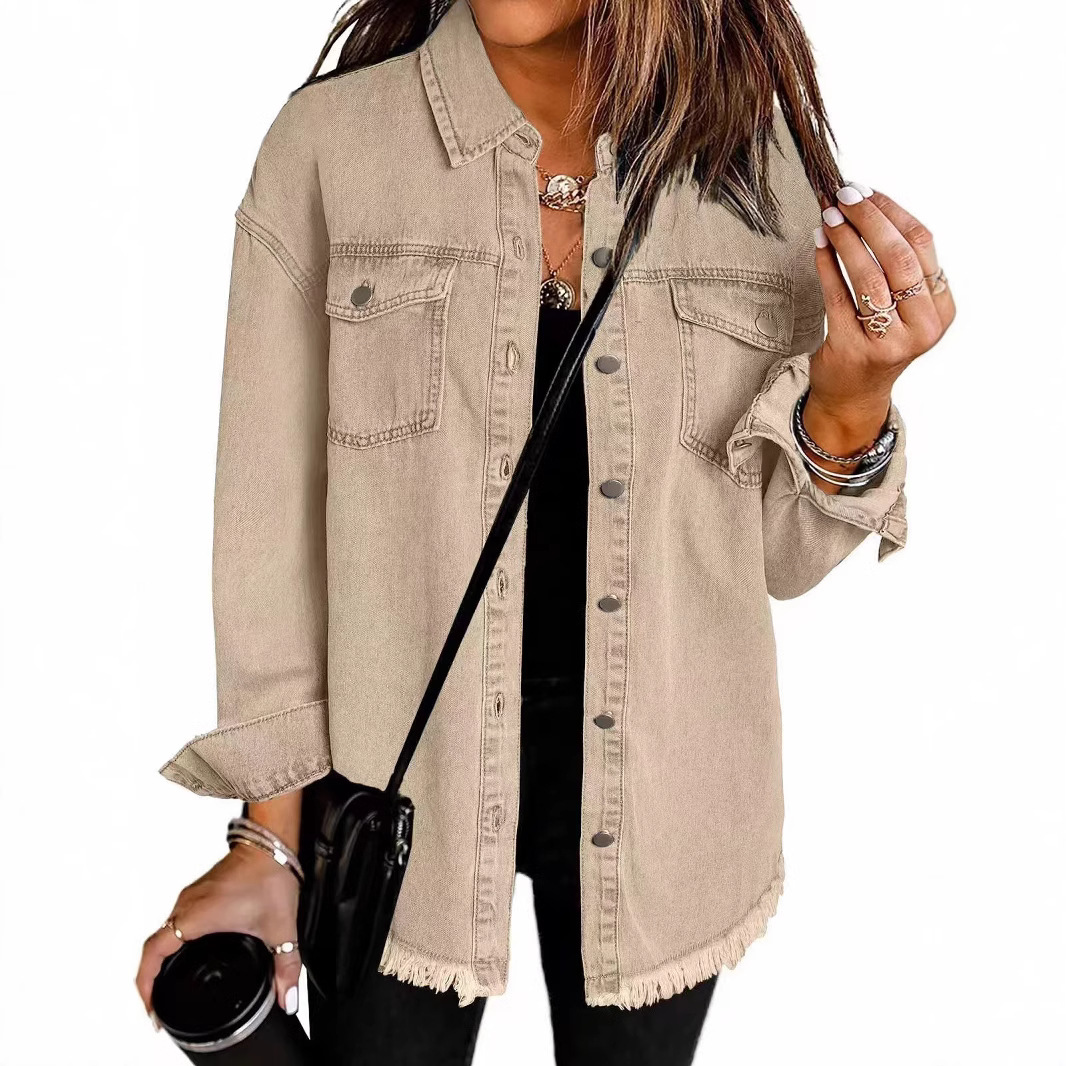 Picture of Cross-border New Washed Denim Shirt Jacket 2024 European and American Women's Autumn and Winter Distinctive Street Style Edge Hem Jacket