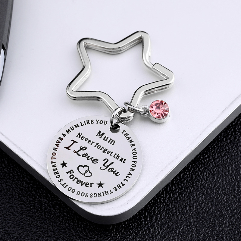 Picture of European and American Mother's Day Mum Mother and son mother and daughter Family key chain Christmas birthday gift stainless steel lettering gift