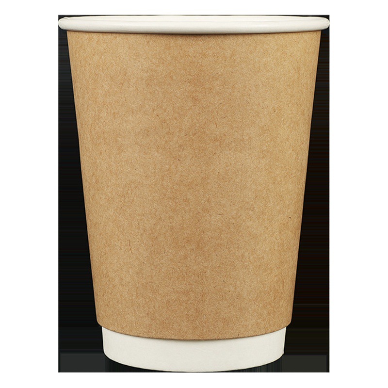 Coffee cup disposable paper cup with lid wholesale customized milk tea outdoor packaging double-layer hollow cowhide hot drink cup