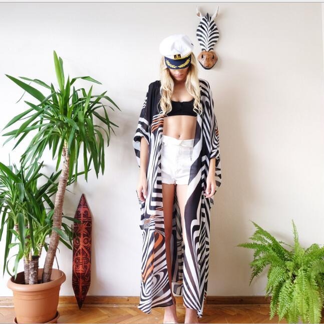 Foreign Trade Chiffon Loose Long Cardigan Amazon Explosions Beach Sunscreen Zebra Pattern Outer Cover