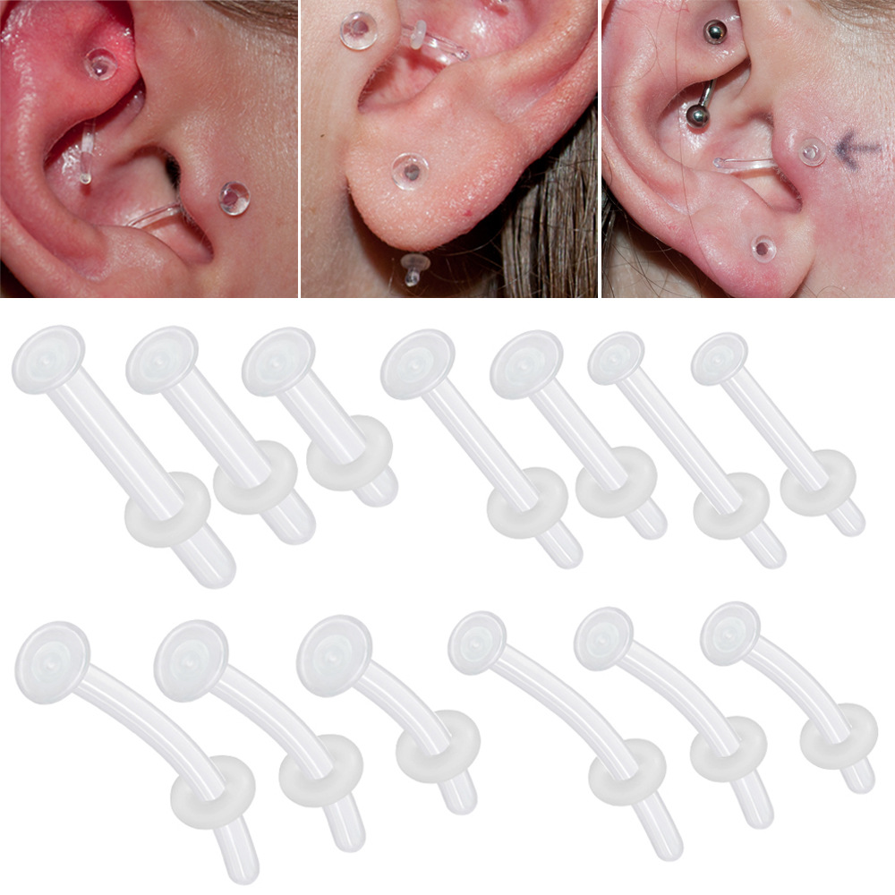 Picture of Cross-Border Transparent Glass Nose Nail C-Shaped Nose Ring L-Shaped Curved Rod Invisible Nose Ring Ear Bone Nail Earrings Piercing Navel Nail